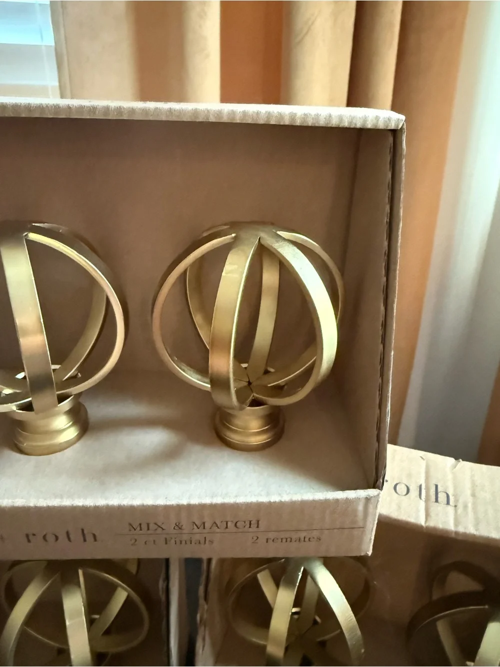Allen + Roth Gold Curtain Rod Finials Set of 8 (4 Packs) New in Box #5184148